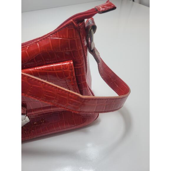 LIZ Claiborne Red Alligator Print Zip Snap Closure Small Outside Pocket - Picture 8 of 16